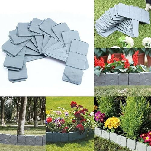 ADEPTNA Enhance Your Garden with 5M Grey Stone Effect Lawn Edging - Set of 20 Pieces for a Beautiful Cobblestone Border, Ideal for Flower Beds and Grass Maintenance