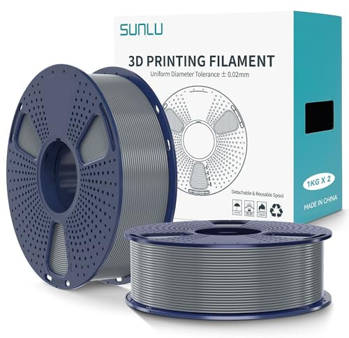 SUNLU PLA+2.0 Filament 1.75mm 2KG, Upgrade PLA Plus 3D Drucker Filament, Stärker und robuster, High Speed PLA+ Filament, Maßgenauigkeit +/-0.02mm, 1KG Spule, 2KG in Total, Grau+Grau