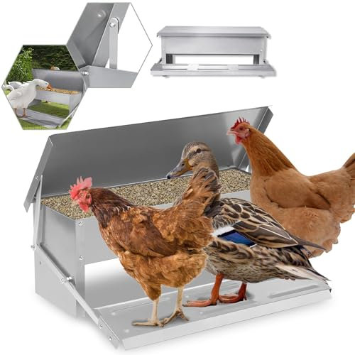 Futterautomat Hühner - Automatische Deckelöffnung, Wasserdicht und Rattensicher, Hühnerfutter Automat und Futtertrog in einem, Geflügel Futterautomat für Ihre Hühner