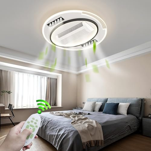 LYSDjia Muto Ventilatore da soffitto con luce con telecomando LED Dimmerabile Lampada da soffitto Moderno Illuminazione per Soggiorno Camera da letto Regolabile 6 velocità Cucina lampadario a ventagli