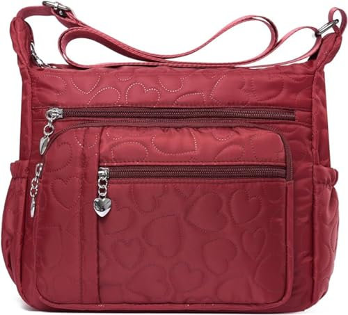 HERCMNOY Umhängetasche für Damen, mehrere Taschen, lässige Reisetasche, Handtasche, Umhängetasche, Kuriertasche, weinrot, 11.0inch