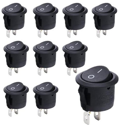 Lot de 10 Interrupteur 12v,Interrupteur Noir Rond,Mini Interrupteur a Bascule,Bouton on off,Bouton 12v,Interrupteurs 10 A/125 V 6 A/250 V,Interrupteur Electronique pour Voiture et Micro Interupteur