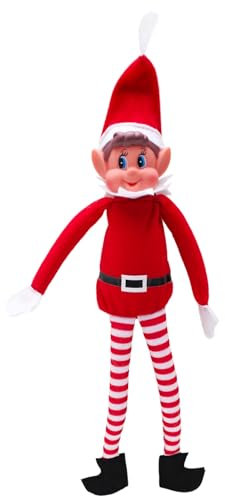 Toyland® Elves with Attitude, 35 cm (14 Zoll), rot-schwarzes Plüsch-Elfentier „Ungezogener“ – Strickmütze und -Beine – freches Vinylgesicht und zusammenfügen Hände – Festlicher Spaß für alle!