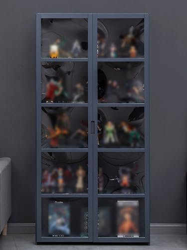 Moderner grauer Glasvitrine mit Acryltüren, staubdichter Aufbewahrungs-Organizer für Wohnzimmer, 62 cm