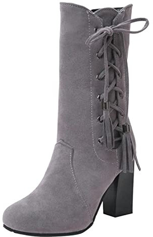 Generico Imbottitura Stivali in Gomma Uomo Boots 40 Stivali Stivali Medi con Tacco e Grosso con Cerniera Laterale con Cinturino in Pelle Scamosciata alla da Stivali Gomma Imbottiti Donna (Grey, 41)