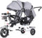 Tandem-Kinderwagen, tragbares Doppel-Dreirad, Doppel-Kinderwagen mit Rahmen aus Kohlenstoffstahl und Baldachin, doppelter Schiebe-Kinderwagen, grün