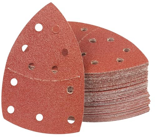 PMIQSA 90 Stück 80 Körnung Deltaschleifer Schleifpapier Klett Schleifdreiecke Schleifpads 152x105mm Multischleifer Schleifpapier für Holz Beton Metal Dreieckschleifer