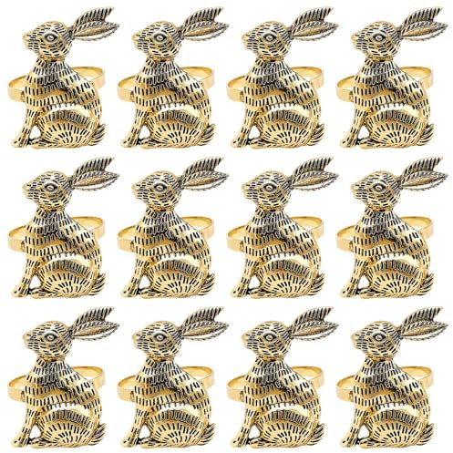 Serviettenringe zu Ostern, 12 Stück Serviettenschnallen aus Metall in Hasenform, Serviettenringhalter für Bankette, Hochzeiten, Esstischdekoration
