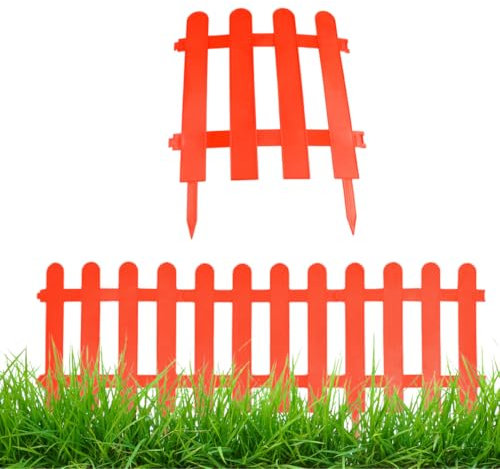 Gartenzaun Steckzaun 3m - Höhe 30 cm - Rasenkante Kunststoff - Beetumrandung - Zaunelemente für Garten - UV - & Frostbeständig, Flexibel - mit Befestigungszubehör Rot