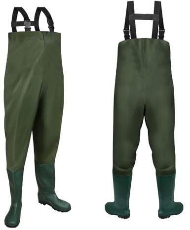 Vkechh Wathose 70D Nylon PVC Angelhose wasserdicht mit rutschfeste Gummistiefeln Hochwasserhose Fischteichhose für Angeln, Jagd, Autowäsche, Gärten