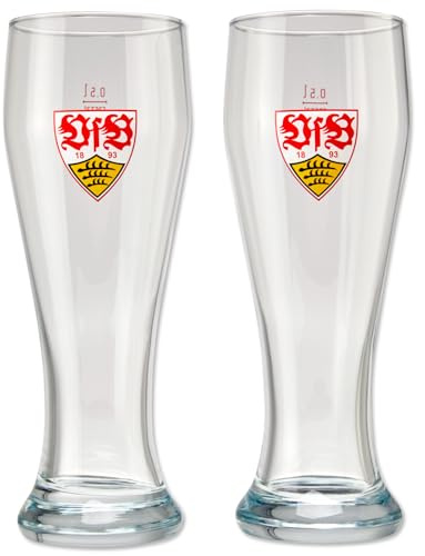 VfB Stuttgart Weizenbierglas 2er Set – Original Fan Biergläser 0,5L mit Logo – Weißbierglas/Weizenglas für Fans – Fußball Fanartikel Geschenk für Männer & Frauen