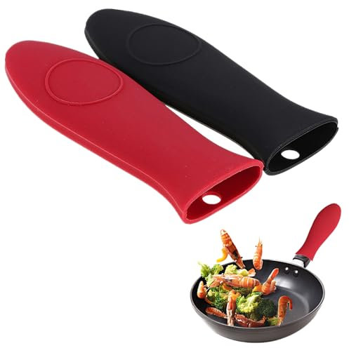 2 Pcs Silicone Hot Handle Holder, Pan Handle Cover, Pan Handle Sleeves Heat Protector Resistant Saucepan Handle Covers, cast iron handle cover For Cast Iron Skillets & Metal Frying Pans(Black & red)