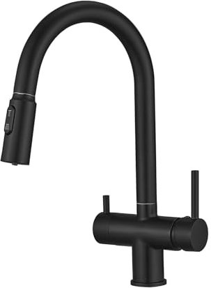 XJTNLB Grifo Osmosis 3 Vias Extraible Grifo de Cocina Fregadero Extensible Osmosis Negros Mezclador Agua Fría y Caliente