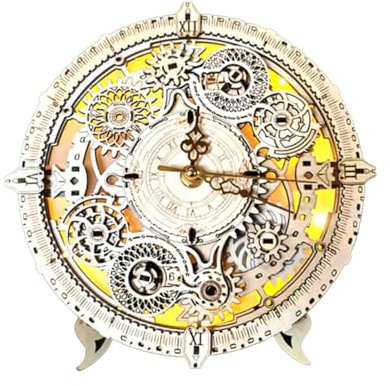 BlocteckToy 3D Wooden Puzzle Movable Clock Model, DIY Handcrafted Jigsaw Puzzle Kit with Movable Gears, 106PCS Wooden Model Kits for Adult Youth to Build