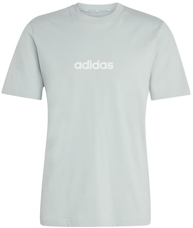 adidas Men's Essentials LINEAR Single Jersey Tee, Wonder Sage/White, M
