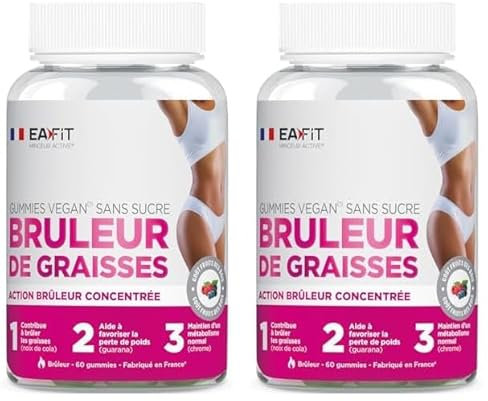 Eafit MINCEUR - GUMMIES Bruleur de graisses - Brule graisse - Perte de Poids - Sans sucre - Vegan - Guarana - Chrome - Cafe vert et Cola - 60 Gummies Fruits rouges - Cure 1 mois - Made in France