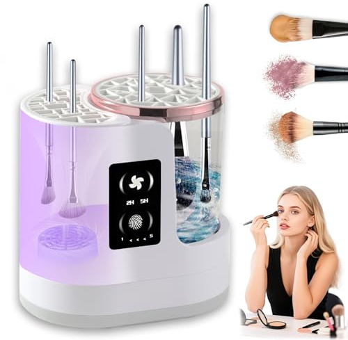 Lavadora de brochas de maquillaje eléctrica 3 en 1, máquina y secadora y soporte combinados, limpieza profunda USB portátil para todos los tamaños, juego de brochas de maquillaje y esponjas, lavado y