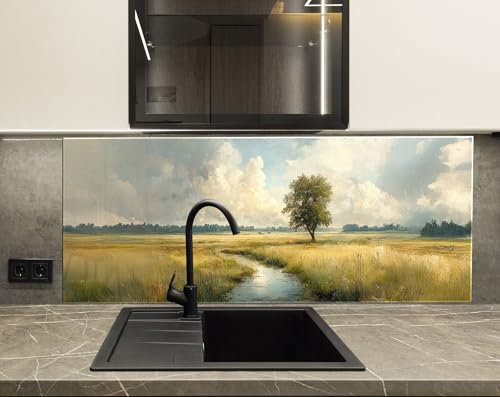 Myphotostation 110x70cm Tranquil Landscape Scene Glass Splashback for stove Tempered Glass Backsplash, Glass Backguards For Kitchen, Stove Wall Protector, Cooker Wall Panel, Stove Back Cover