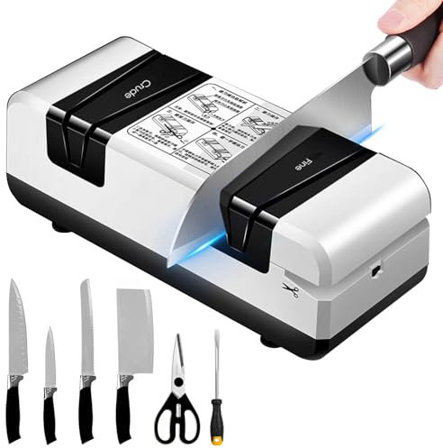 4 In 1 Electric Knife Sharpener Grinding Stone with Rough & Fine Grinding, Professional Knife Sharpening System for Straight Edge Knives, Screwdrivers, Scissors, Home Kitchen Use