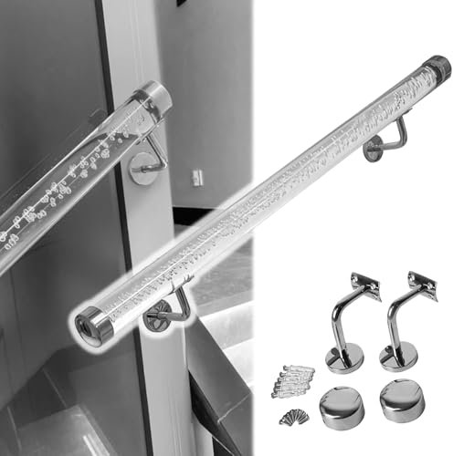 Handlauf aus transparentem Acryl mit Metallhalterungen – anpassbares 1,6–20 Fuß langes, wandmontiertes Geländer for den Innen- und Außenbereich(Silver Bracket,6m/20ft)