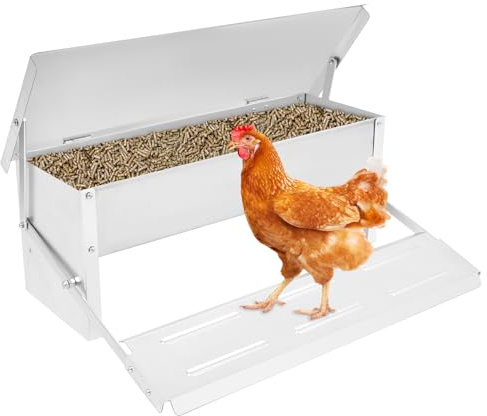 Comedero automático para pollos, con tapa, de acero galvanizado, para gallinas, 8,2 L, 51 x 37 x 35 cm