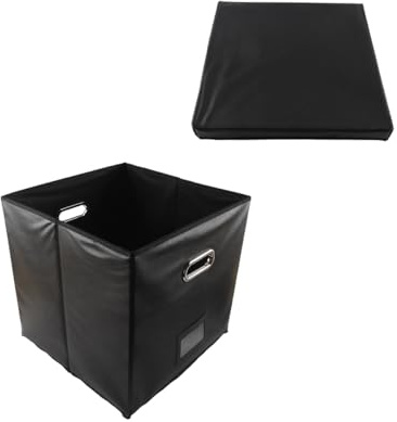 Enwye Caja de Almacenamiento de Discos de Vinilo, Adecuada para Discos de 12 Pulgadas, Puede almacenar Documentos y Otros artículos (Cuero, Retardante de Llama, Negro).