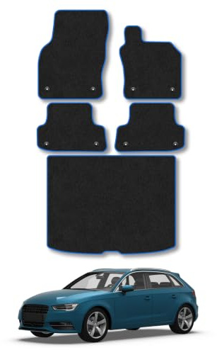 Audi A3 (2012-2020) Carpet Car Mats | Blue Edge Trim Tailored Fit Floor Mats Full Coverage Protection Accessories Easy Clean Anti Slip Made in the UK