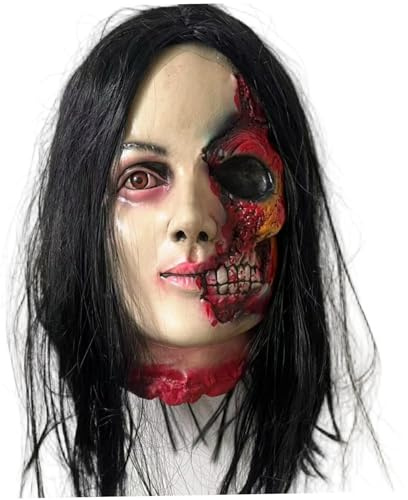 Abgetrennter Kopf, hängender realistischer abgetrennter Kopf mit schwarzen Haaren, gruselige blutige Halloween-Requisiten für Halloween-Partys im Innenbereich, Bars, Spukhaus-Dekoration, gruselige