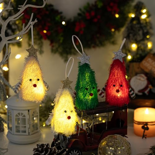 ACAREY Weihnachtsdeko Wichtel mit LED 4er Set Weihnachten Deko Wichtel Weihnachtsbaum Weihnachtswichtel Figuren, Beleuchtet Weihnachtsdeko Amerikanisch Wichtel Set Für Weihnachten Innen