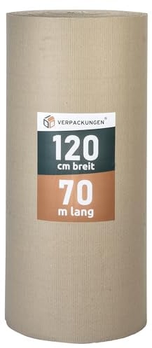 BB-Verpackungen 2x Rollenwellpappe 1,2 x 70 m Fläche 168m² (2 Rollen) - hochwertige Wellpappe Rolle für Versand und Lagerung, umweltfreundlich und recyelbar
