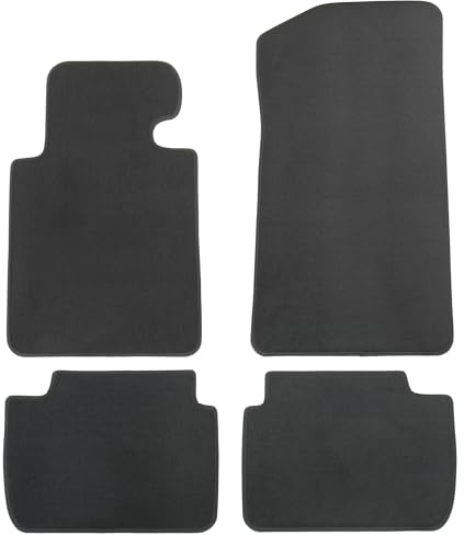 AD Tuning Velours Fußmatten für BMW E46 LIM., Touring & Coupe (1998-2000) | 4-teilig, 100 % passgenau, Schwarz, mit Perforierung / Lochung + Eindrehhaltern