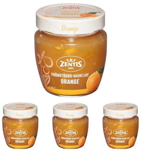Zentis Frühstück Orangen Marmelade 230 g – fruchtige Orangenmarmelade mit ausgewogener Süße für genussvolle Frühstücksmomente (Packung mit 4)