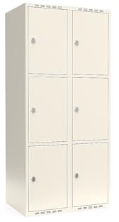 kaiserkraft | 3er-Schließfachschrank Fydor | 2 Abteile | Weiß | B 800 mm | Flache Dachform | Vorhängeschloss