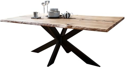 G + K MÖBEL TI-0599 Esstisch - 220 x 100 cm - Wildeiche massiv geölt - Metallgestell