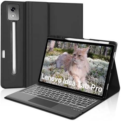 Coque Clavier pour Lenovo Idea Tab Pro 12.7 2025 (TB373FU/ TB375FC) | Amovible Clavier Tablette pour Lenovo Idea Tab Pro Rétroéclairé 7 Couleurs avec Touchpad Porte-Stylo [AZERTY Français], Noir