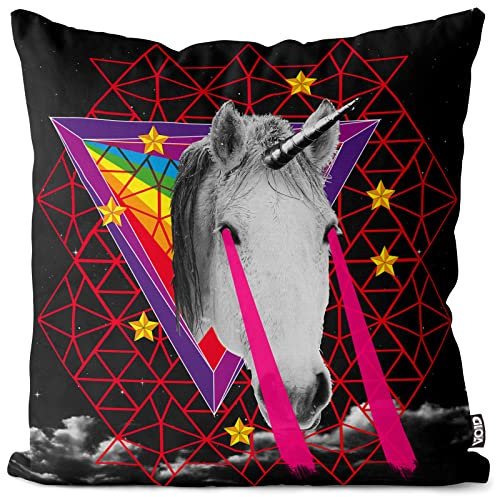 VOID Unicorn Laser Head Einhorn Kissenbezug Kissenhülle Outdoor Indoor Pferdekopf Trash, Kissen Größe:50 x 50 cm