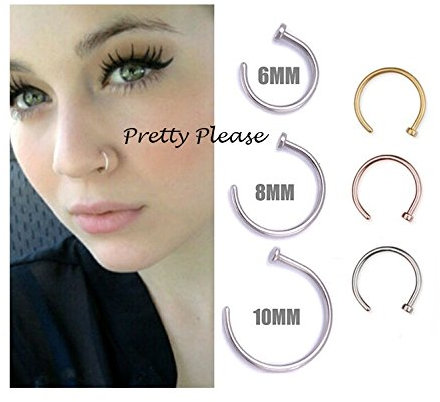 Other 925 Sterling Silver Open Nose Ring Hoop 0.6mm Piercing (6mm, Rose Gold)