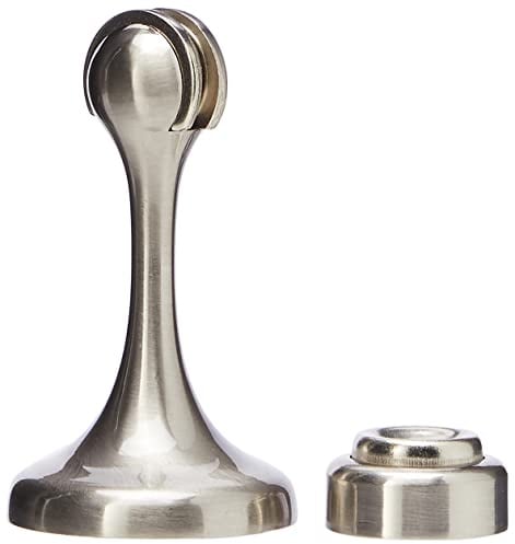 Merriway BH05715 Magnetic Door Stopper Floor or Wall Mounted – Matt Nickel Door Holder with Strong Magnet Catch, Concealed Screw Fixing, Modern Door Stop for Home, Office & Patio