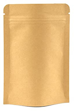 Kraft Paper Resealable Stand-Up Food Pouches 110mm x 185mm x 30mm | 50 Bags | Foil-Lined, Heat-Sealable, Ziplock Reusable Bags, Tear Notch | Brown Paper Packaging for Coffee Beans, Nuts & Snacks Etc