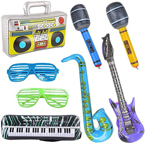 Jumbo Rock Star Schlauchboote Spielzeugset PhotoBooth Party Requisiten Gitarre Saxophon Mikrofon Boombox Tastatur Luftballons Musikinstrumente Partyzubehör Gastgeschenke Zubehör Dekoration 8 PCS