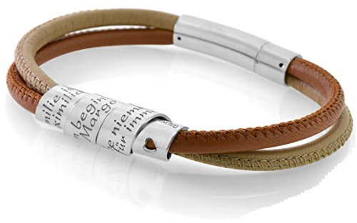 Lederarmband Damen mit Gravur personalisierter Schmuck 925 Silber Damenarmband Leder braun beige schlicht Armband Text Schrift Namensarmband | HANDMADE IN GERMANY