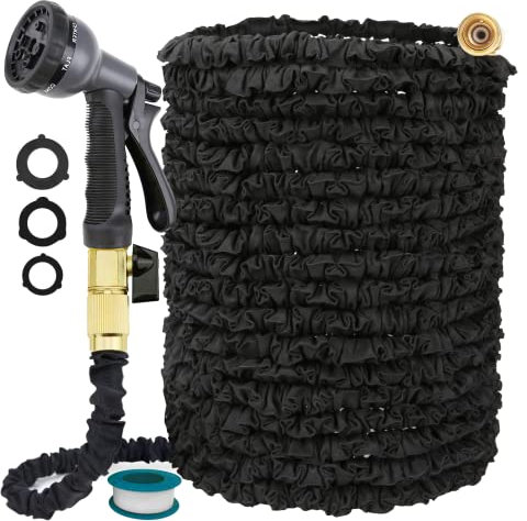 JAMIEWIN 100FT Garden Hose Pipe - Expandable Flexible Hosepipes for Garden 8 Nozzle Spray 1/2“&3/4” Connector Extendable Hose Pipes with Solid Brass Fittings