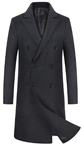 iCKER Men's Wool Woolen Coat Long Trench Coat Winter Casual Jacket Slim Fit Overcoat, XL, Grey 2