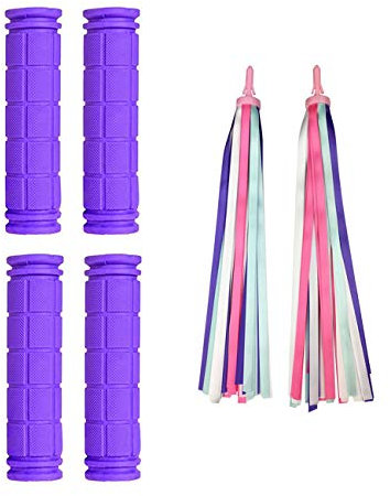 PLATT Fahrradlenkergriffe, 2 Paar, bunte Gummi-Pilzgriffe mit Bändern, Luftschlangen für Laufräder, Roller und BMX-Fahrradlenker