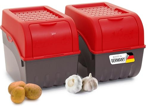 Novaliv Caja de almacenamiento para patatas | 2 cajas grandes de 9 l | rojo | caja para verduras | Caja apilable para cebollas, cesta para patatas, fruta, patatas, cebollas, almacenamiento de