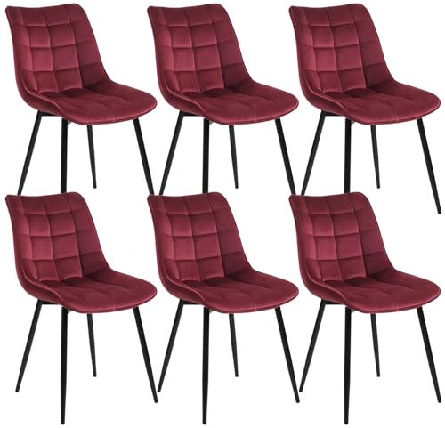 WOLTU Esszimmerstühle 6er Set Küchenstuhl Polsterstuhl Wohnzimmerstuhl Sessel mit Rückenlehne, Sitzfläche aus Samt, Metallbeine, Bordeaux BH142bd-6