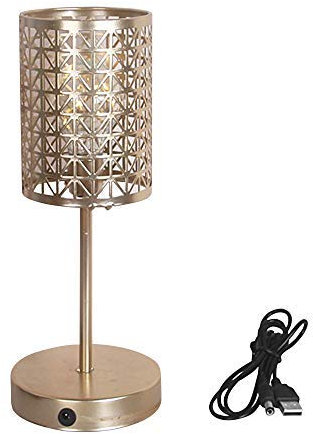 Wankd Modernes Retro Nachttischlampe Tischlampe Nordische Draht Deko Metall Night Light USB LED Schreibtischlampe batteriebetrieben Warmweiß, Zylinderförmiges, Gold, 12 * 31CM