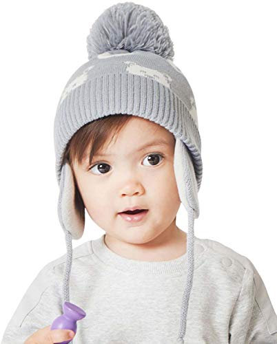 Yixda Unisex Baby Mütze Kleinkind Earflap Beanie Jungen Mädchen Wintermütze (Bär Grau, 0-12 Monate)