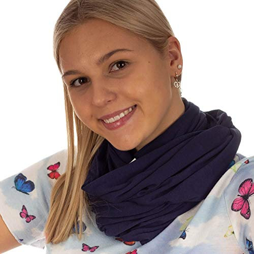 DOLCE ABBRACCIO by RiemTEX Loop Schal Damen Schlauchschal mit Geheimfach Kuscheliger Loopschal aus Jersey Halstuch in Uni Farben (Dunkelblau)