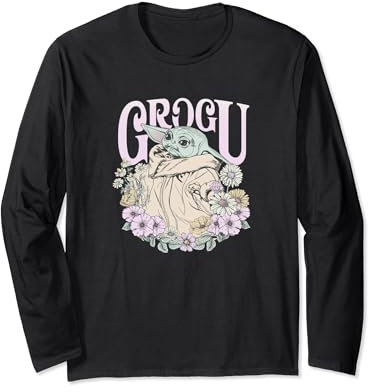 Star Wars: The Mandalorian Grogu Surrounded By Flowers Manche Longue